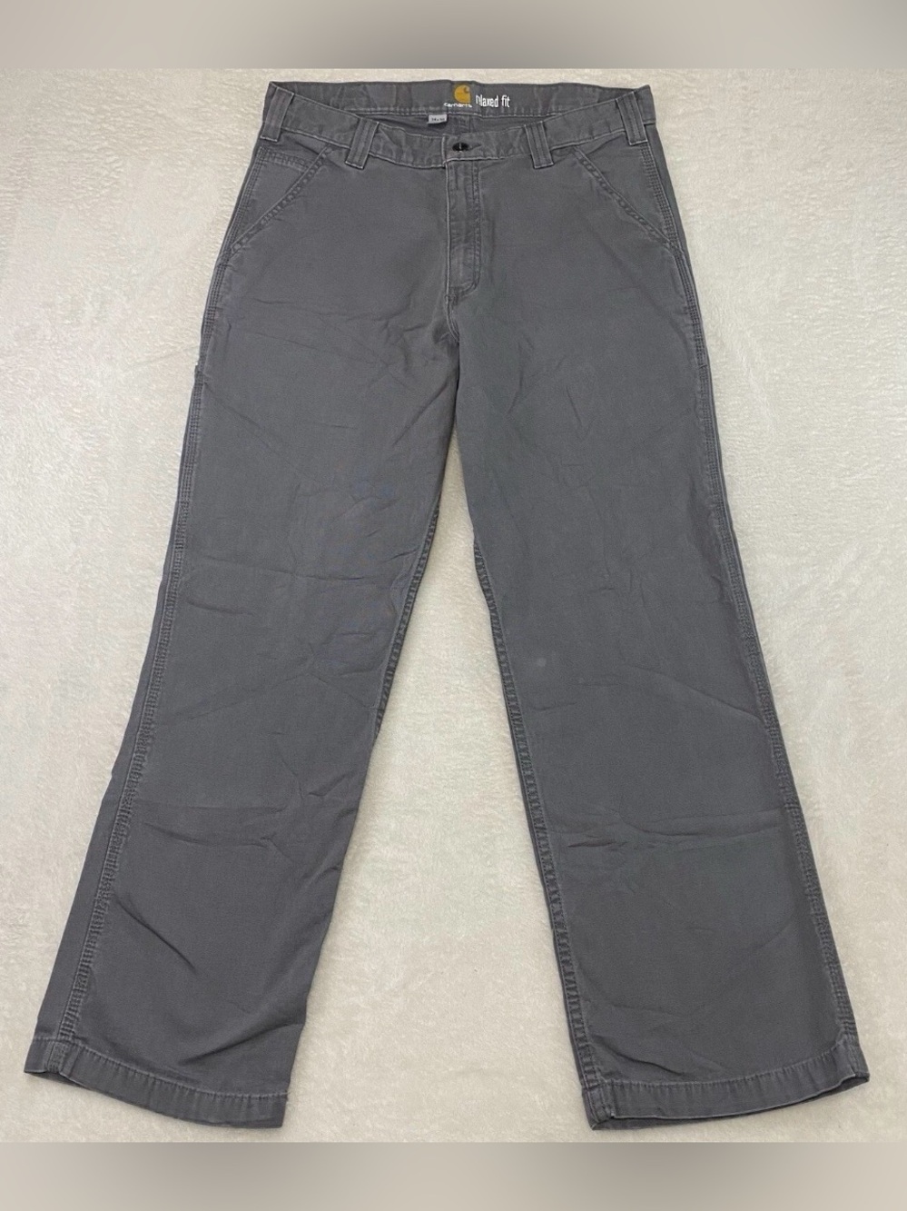 Carhartt Pants Mens 34x30 Gray Rugged Flex Relaxed Fit Canvas Work 102291-039